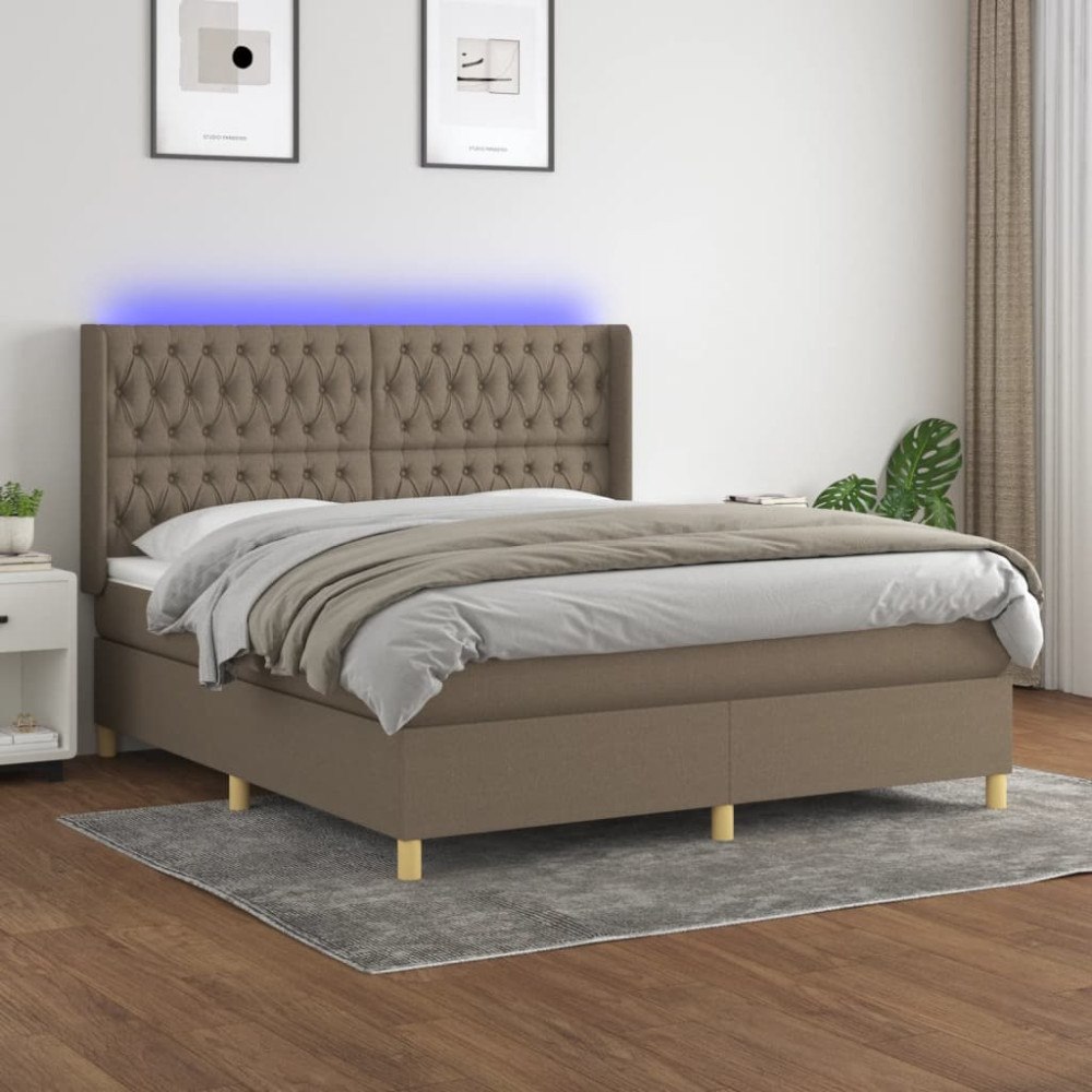 vidaXL Ramsäng med madrass & LED taupe 180x200 cm tyg