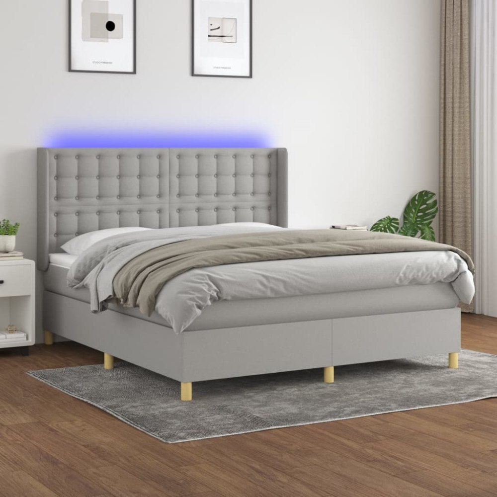 vidaXL Ramsäng med madrass & LED ljusgrå 180x200 cm tyg