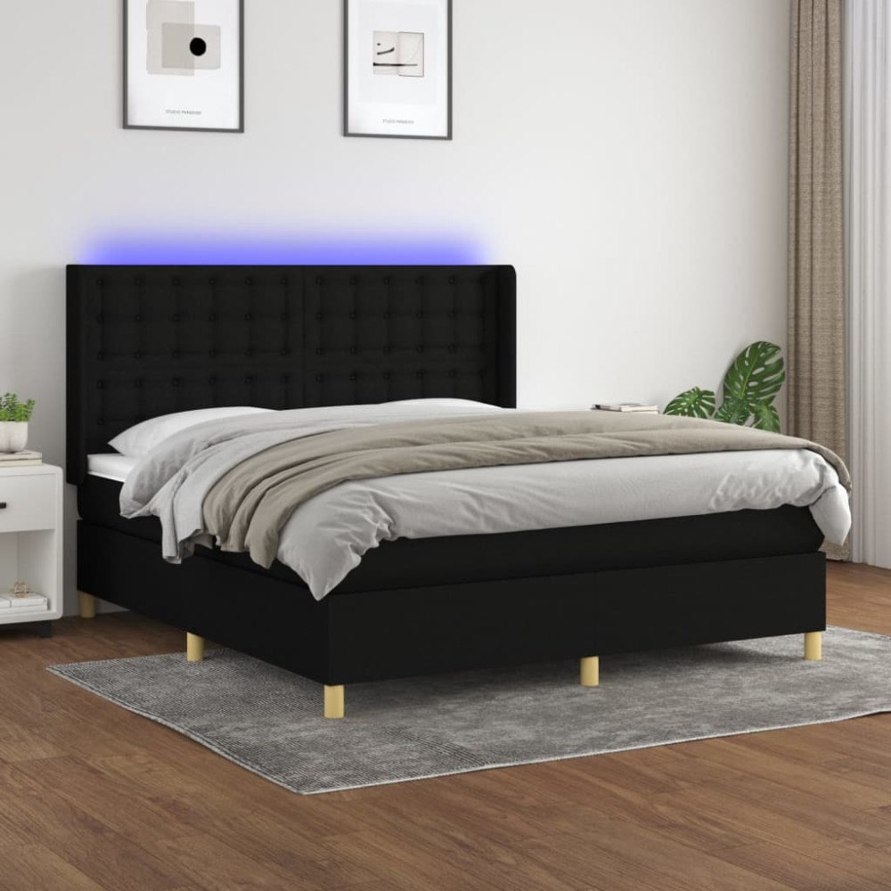 vidaXL Ramsäng med madrass & LED svart 180x200 cm tyg
