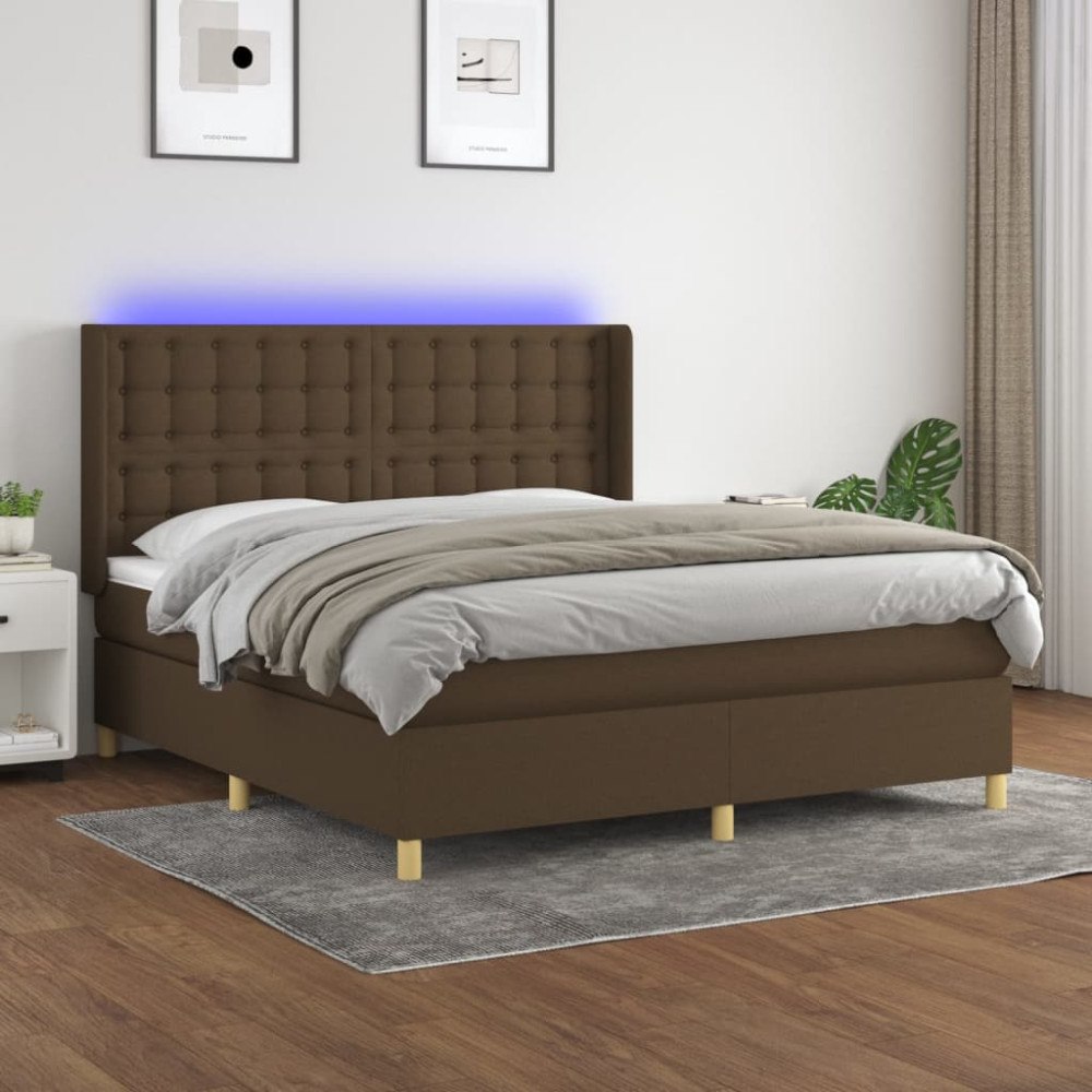 vidaXL Ramsäng med madrass & LED mörkbrun 180x200 cm tyg