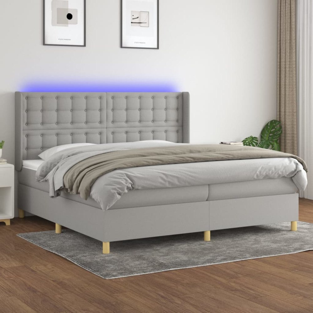 vidaXL Ramsäng med madrass & LED ljusgrå 200x200 cm tyg