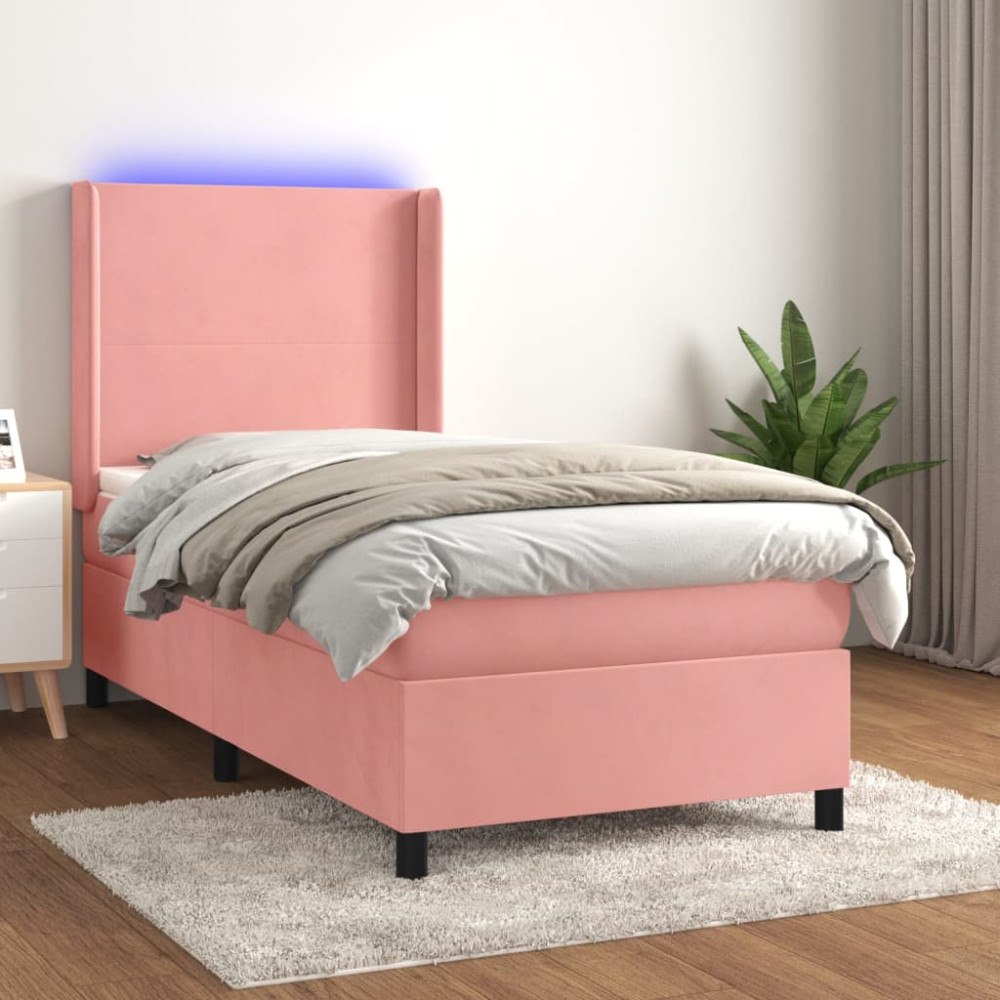 vidaXL Ramsäng med madrass rosa & LED 100x200 cm sammet