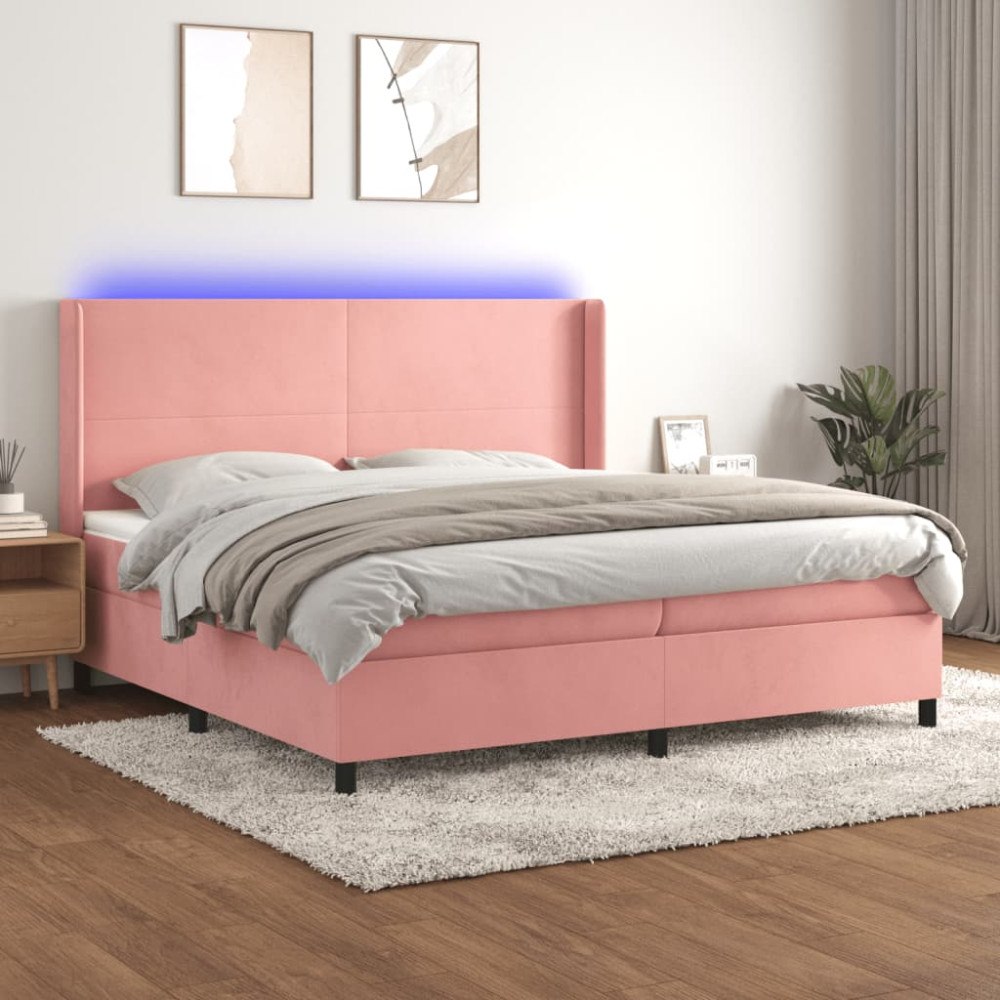 vidaXL Ramsäng med madrass rosa & LED 200x200 cm sammet