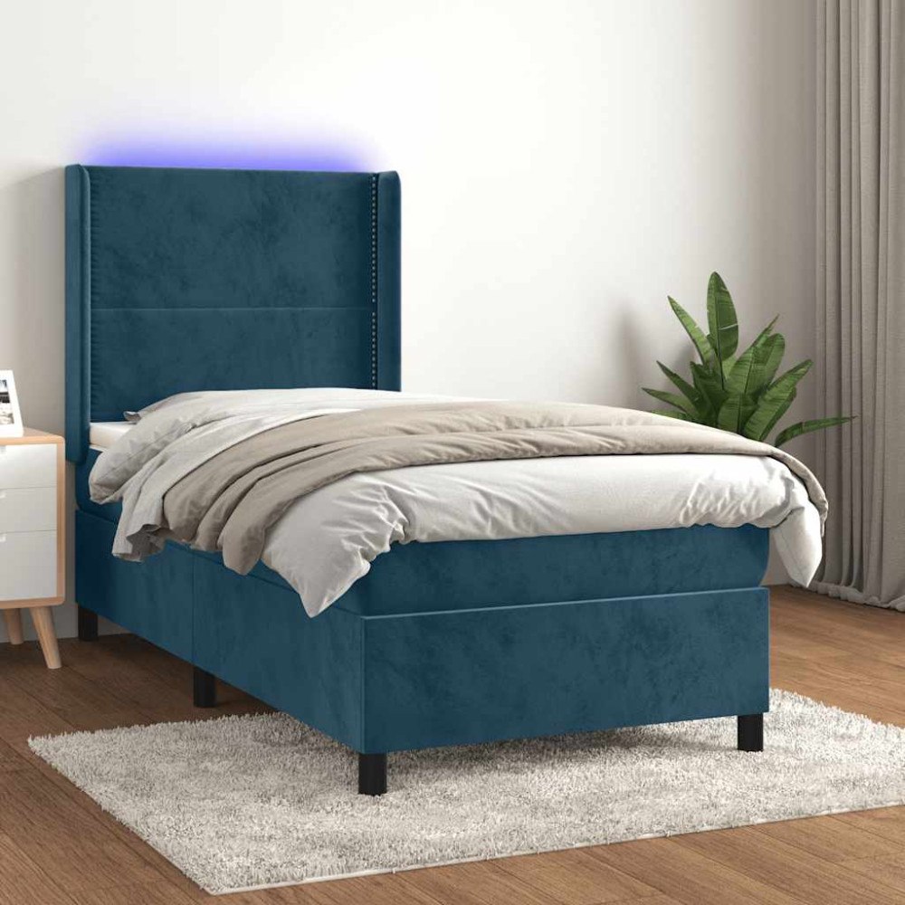 vidaXL Ramsäng med madrass & LED mörkblå 100x200 cm sammet