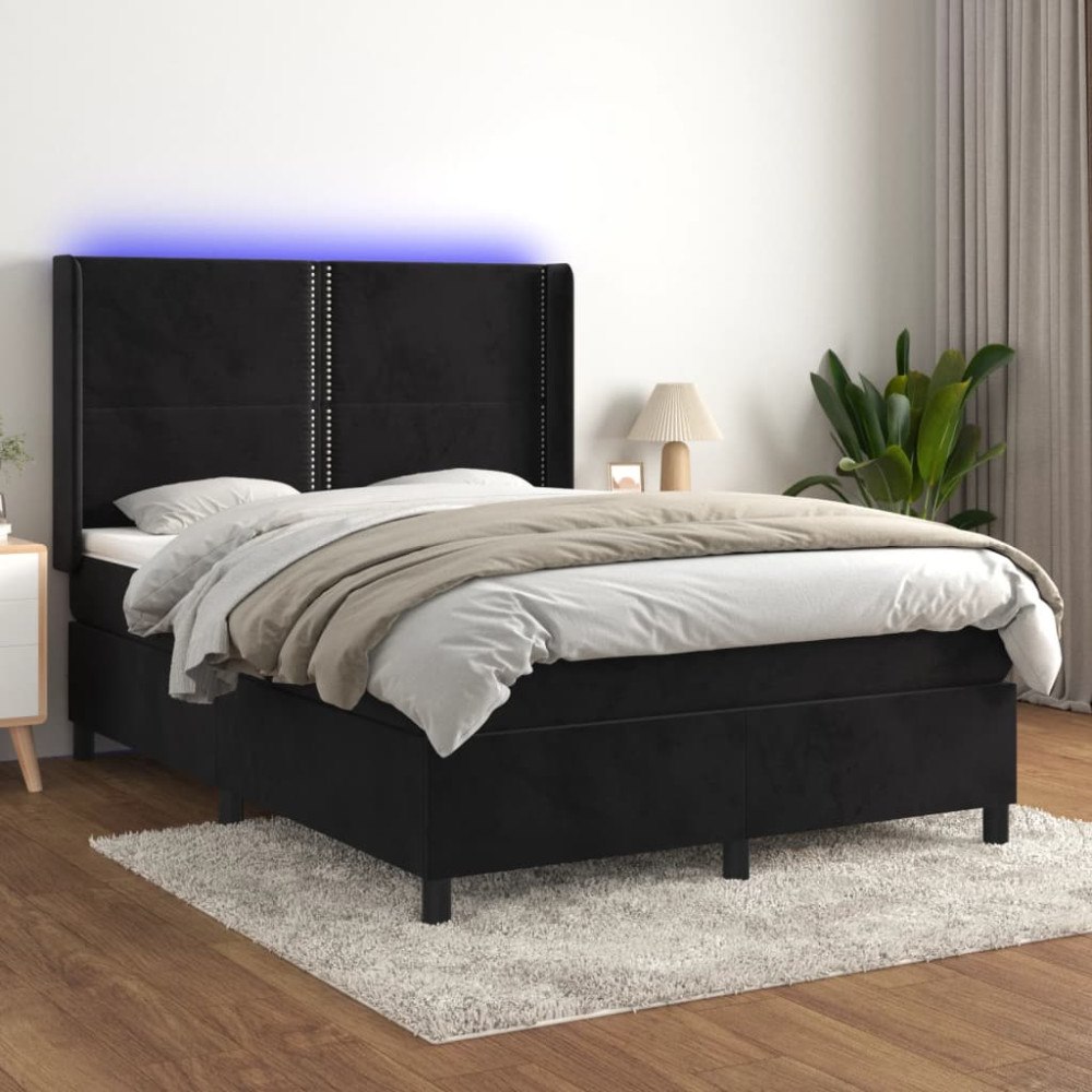 vidaXL Ramsäng med madrass & LED svart 140x190 cm sammet
