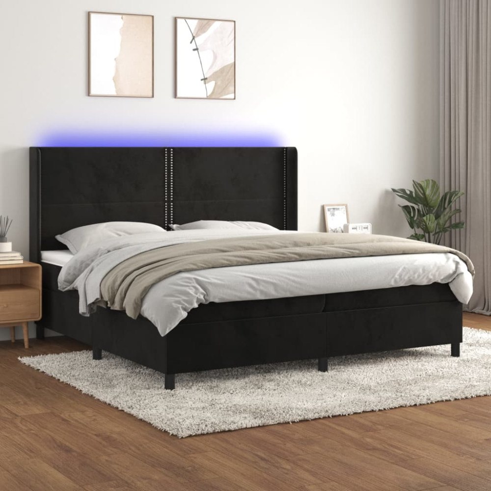 vidaXL Ramsäng med madrass & LED svart 200x200 cm sammet