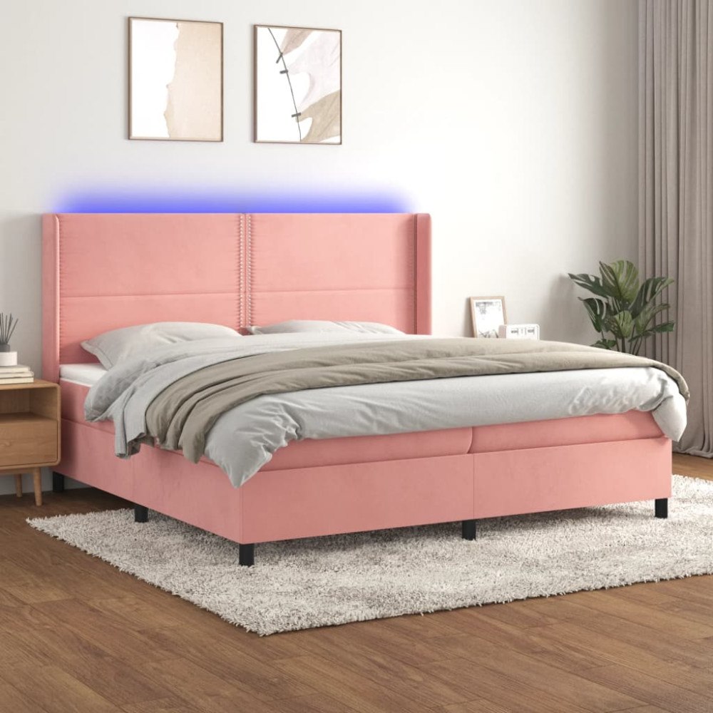 vidaXL Ramsäng med madrass rosa & LED 200x200 cm sammet