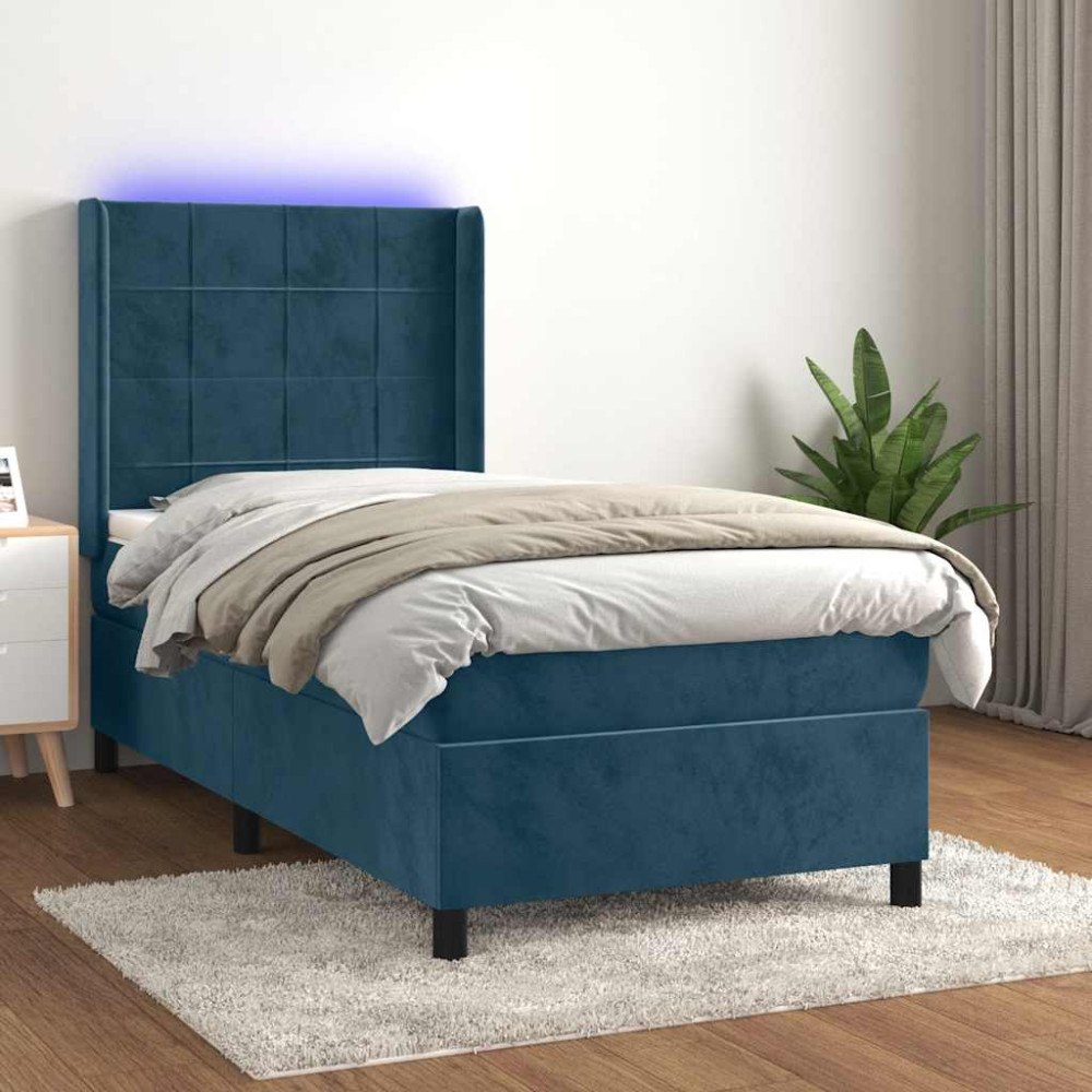 vidaXL Ramsäng med madrass & LED mörkblå 80x200 cm sammet