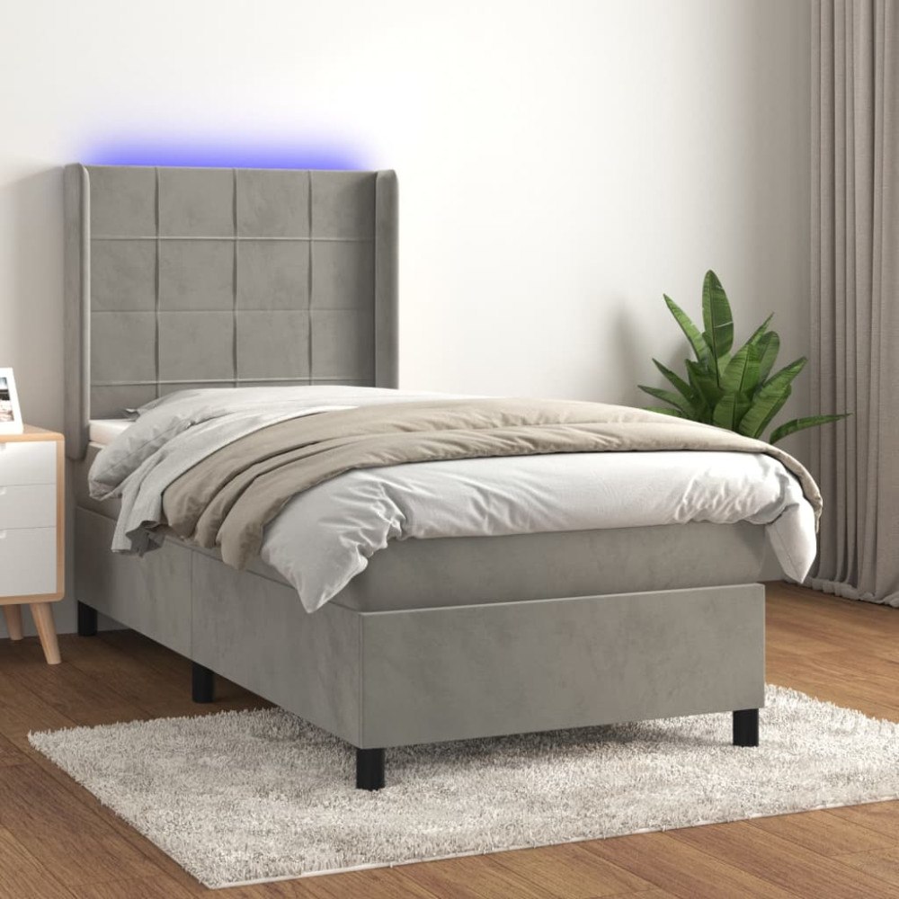 vidaXL Ramsäng med madrass & LED ljusgrå 90x190 cm sammet