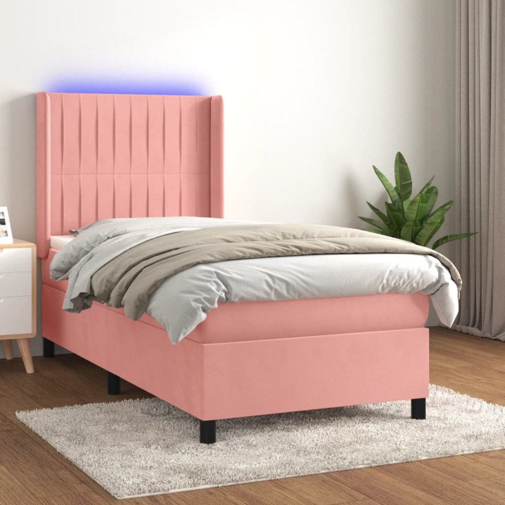 vidaXL Ramsäng med madrass rosa & LED 90x200 cm sammet