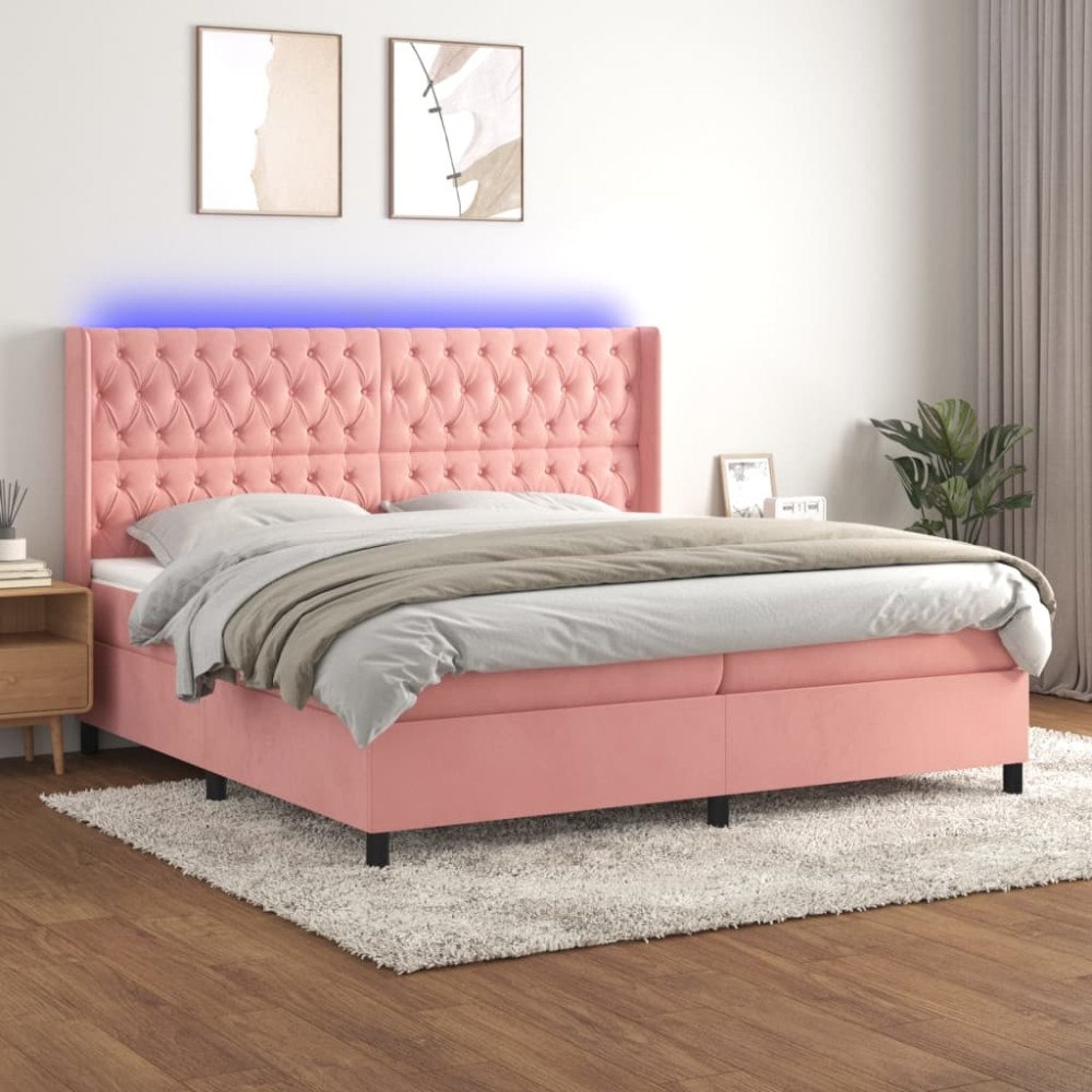 vidaXL Ramsäng med madrass rosa & LED 200x200 cm sammet