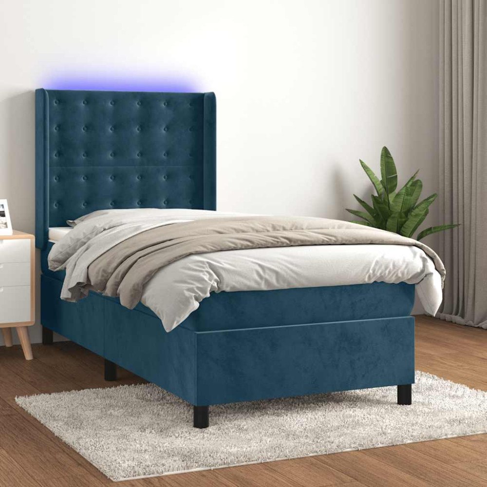 vidaXL Ramsäng med madrass & LED mörkblå 80x200 cm sammet