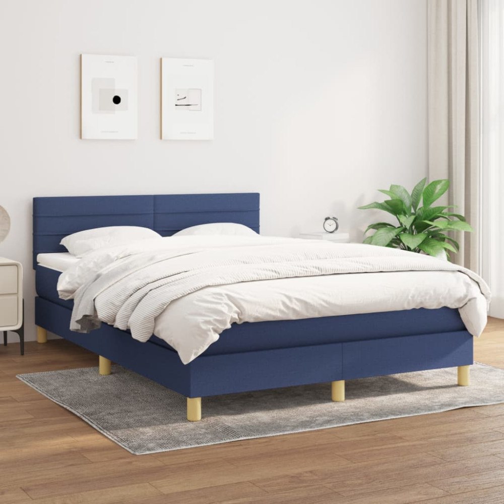 vidaXL Ramsäng med madrass blå 140x200 cm tyg