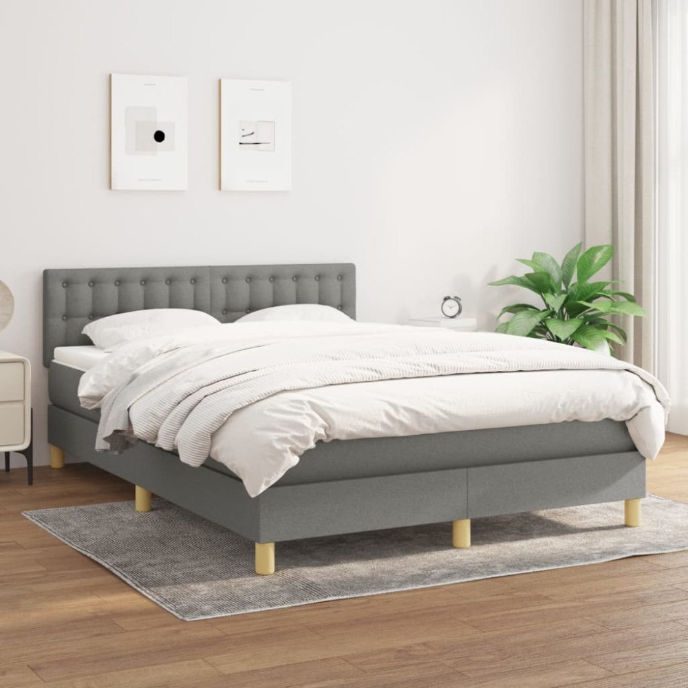 vidaXL Ramsäng med madrass mörkgrå 140x200 cm tyg