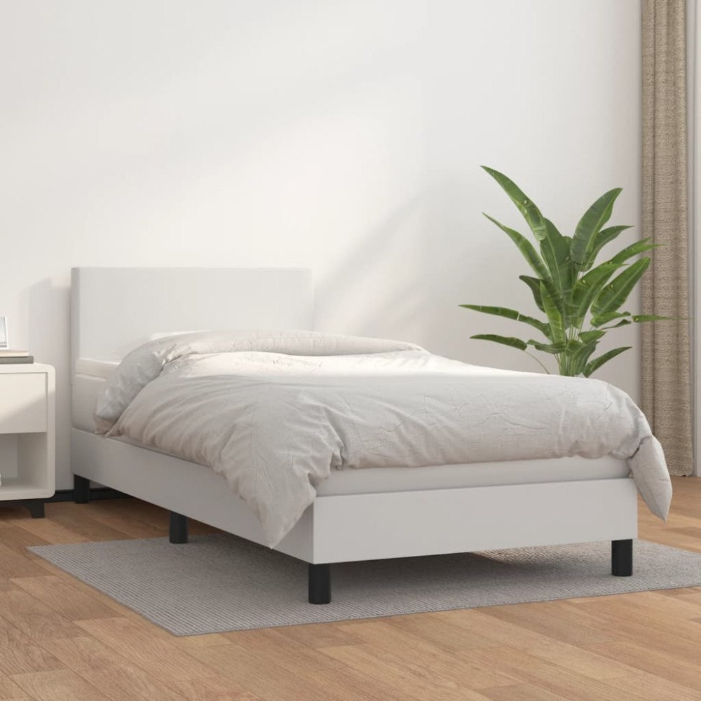 vidaXL Ramsäng med madrass vit 90x200 cm konstläder