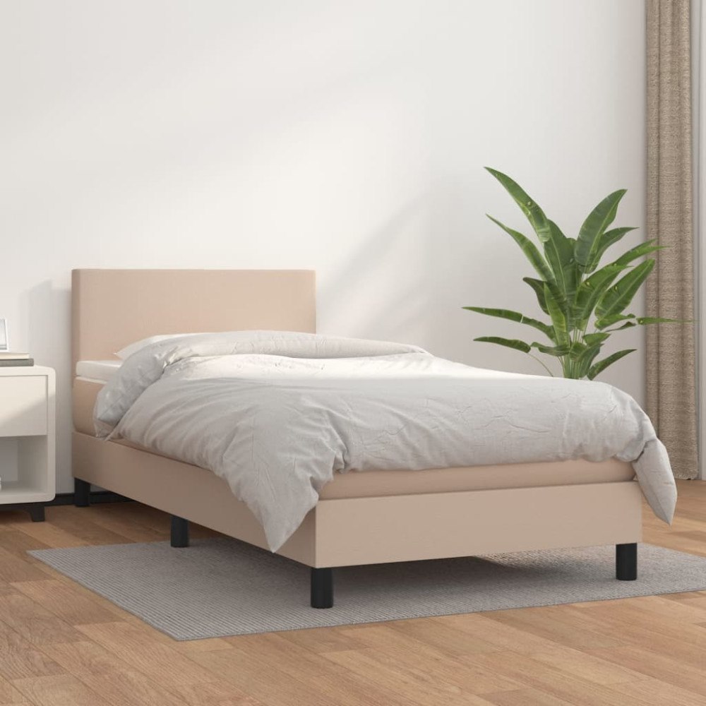 vidaXL Ramsäng med bäddmadrass cappuccino 90x200 cm konstläder