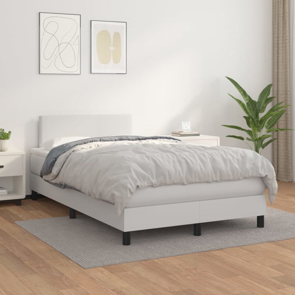vidaXL Ramsäng med madrass vit 120x200 cm konstläder
