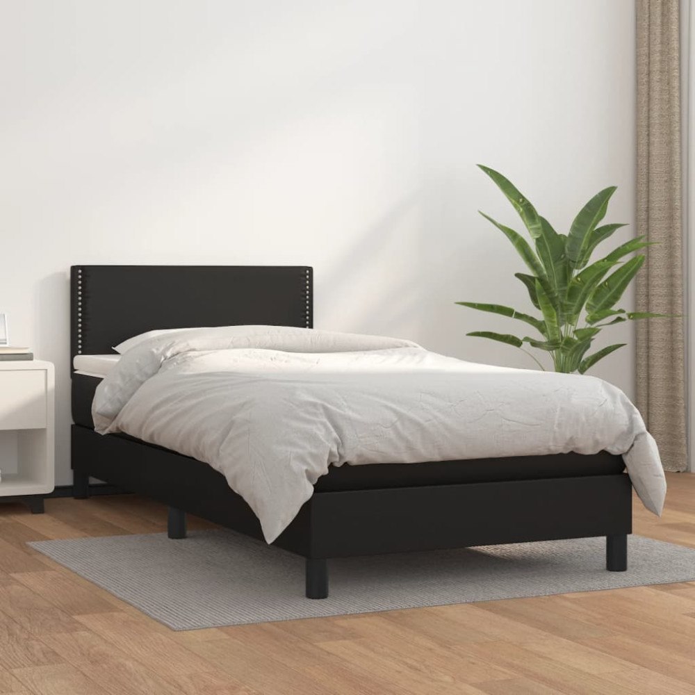 vidaXL Ramsäng med madrass svart 90x200 cm konstläder