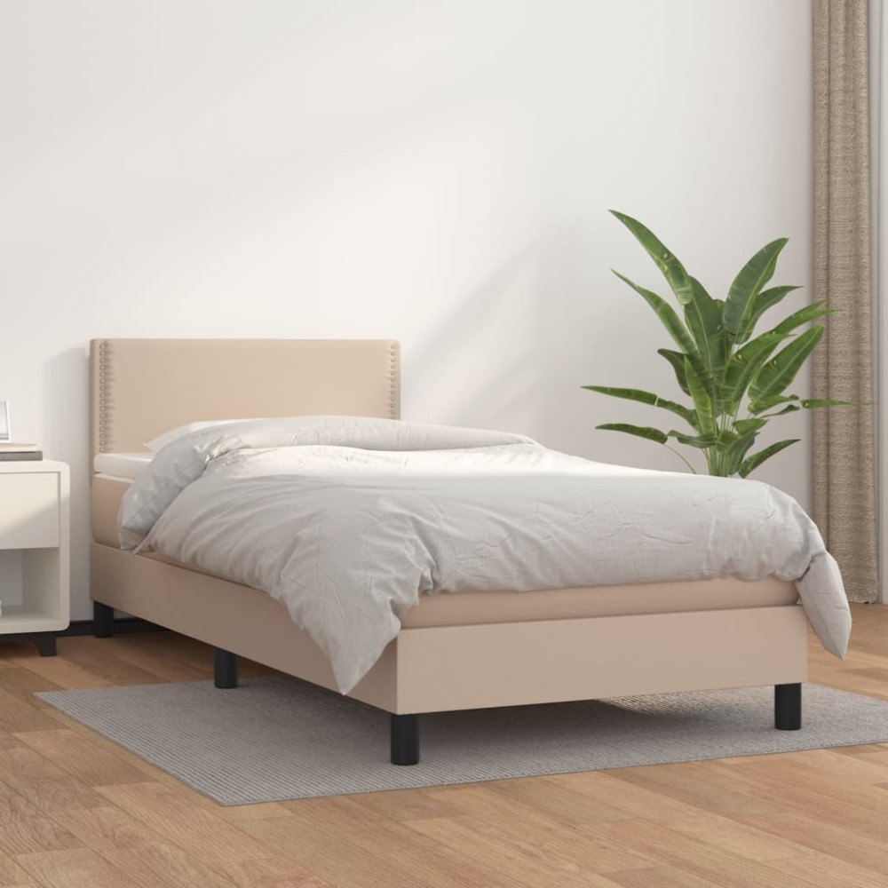 vidaXL Ramsäng med bäddmadrass cappuccino 90x200 cm konstläder