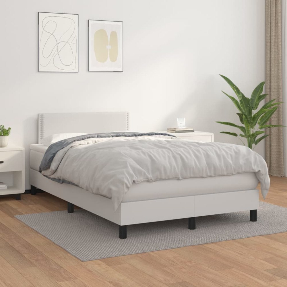 vidaXL Ramsäng med madrass vit 120x200 cm konstläder