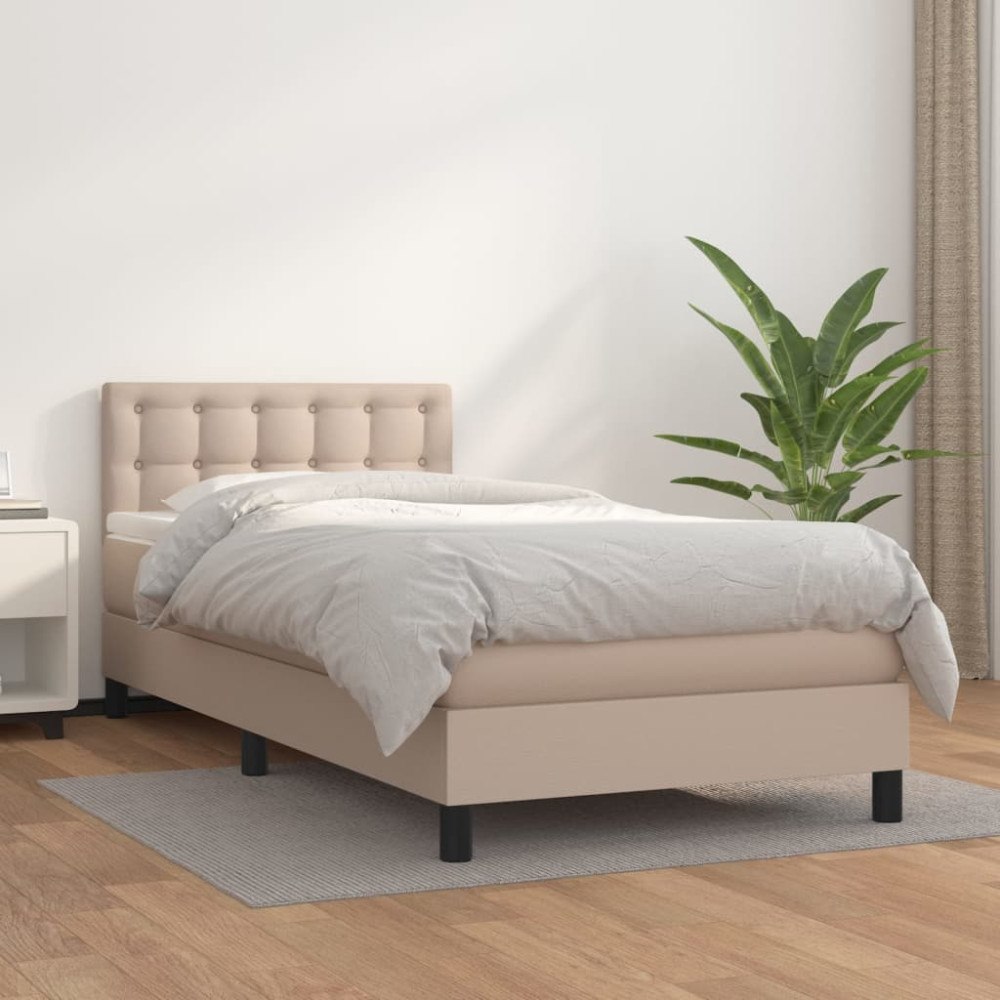vidaXL Ramsäng med bäddmadrass cappuccino 90x200 cm konstläder