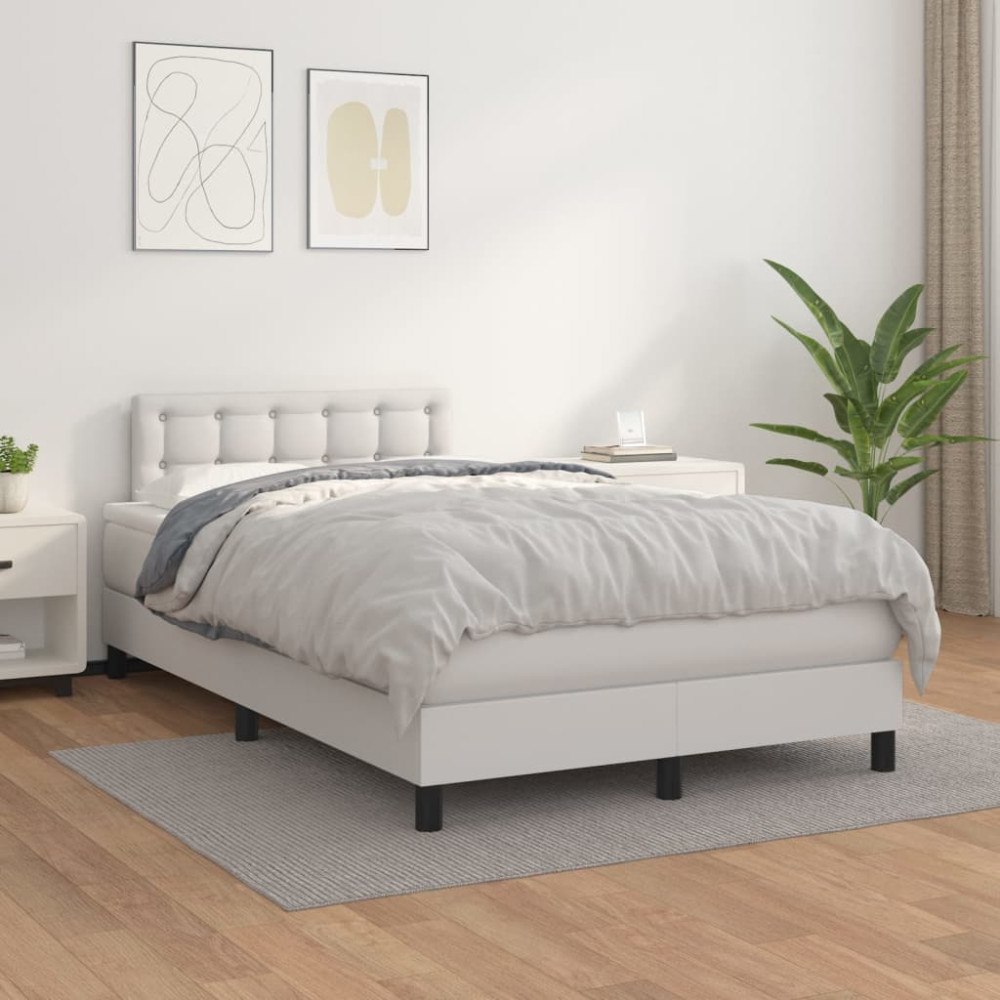 vidaXL Ramsäng med madrass vit 120x200 cm konstläder