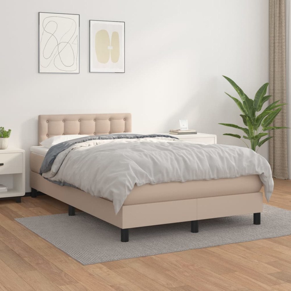 vidaXL Ramsäng med bäddmadrass cappuccino 120x200 cm konstläder