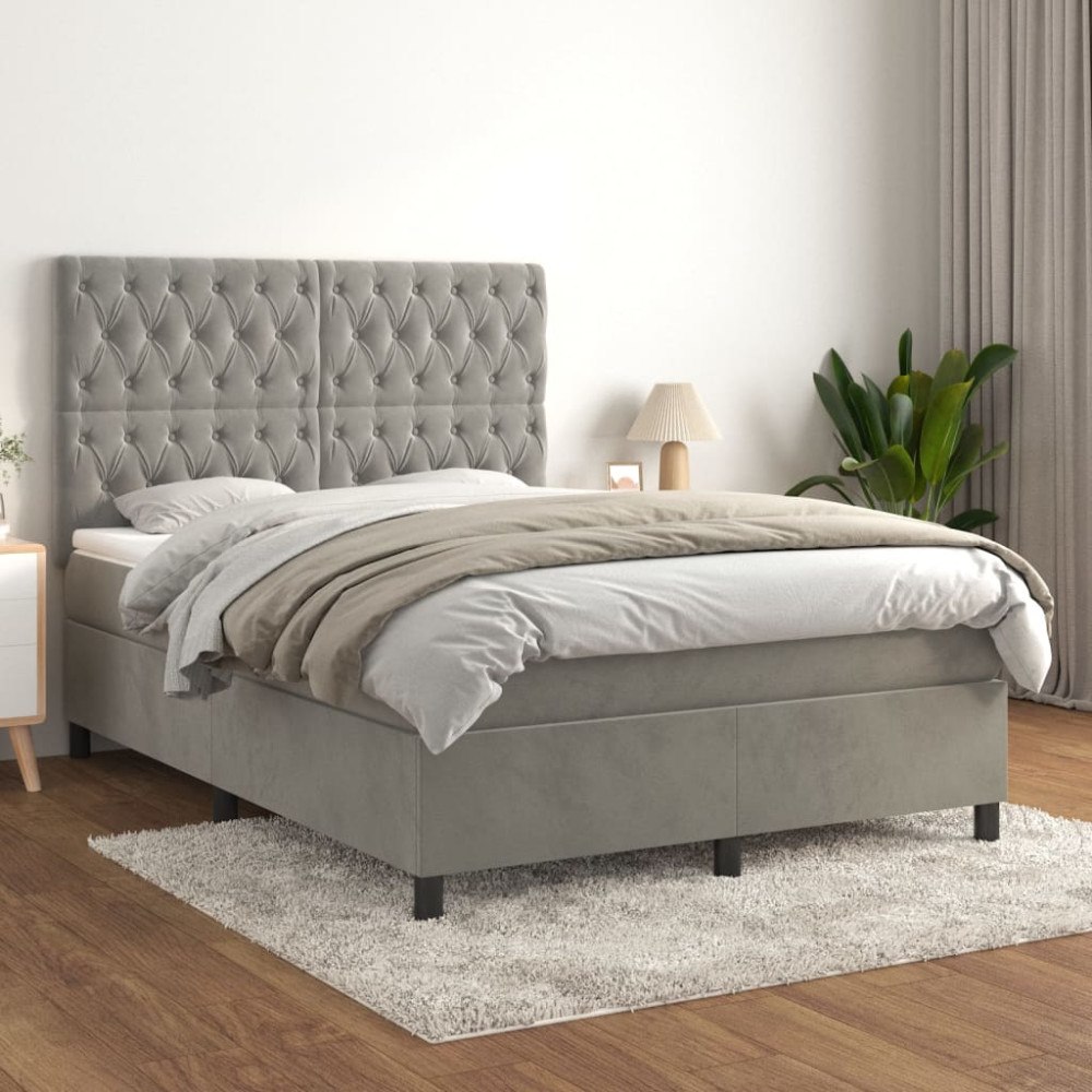 vidaXL Ramsäng med madrass ljusgrå 140x190 cm sammet