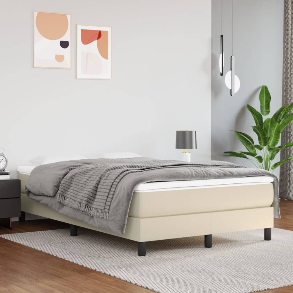 vidaXL Ramsäng med bäddmadrass gräddvit 120x200 cm konstläder