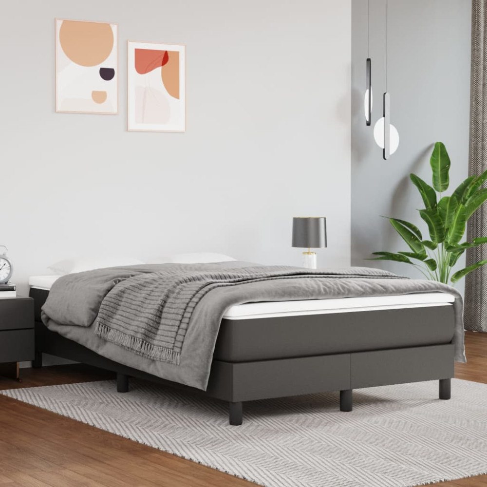 vidaXL Ramsäng med madrass grå 120x200 cm konstläder