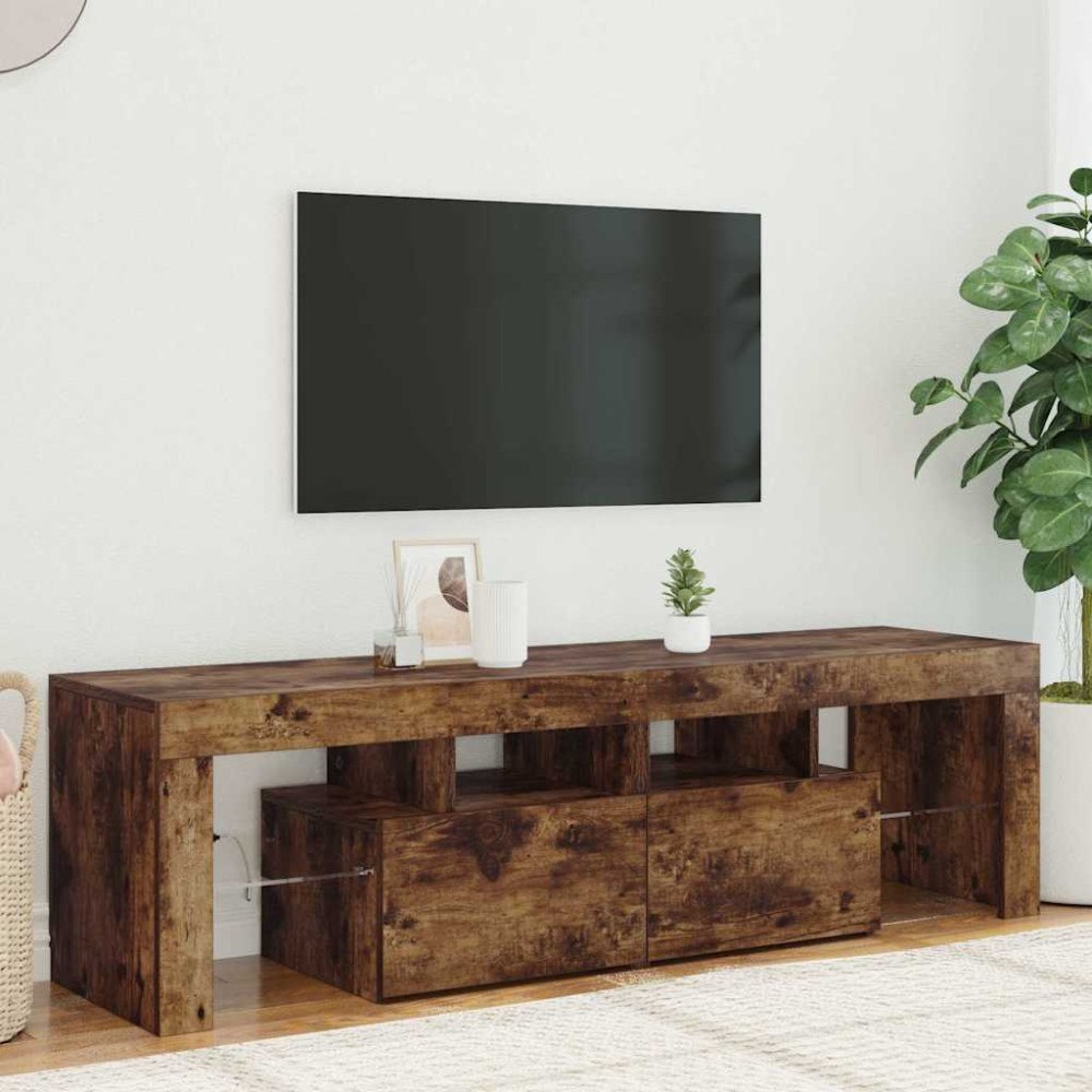 vidaXL Tv-bänk med LED-belysning rökfägrad ek 140x36,5x40 cm