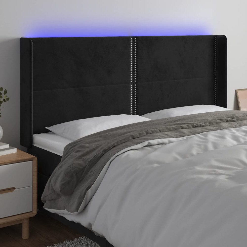 vidaXL Sänggavel LED svart 203x16x118/128 cm sammet