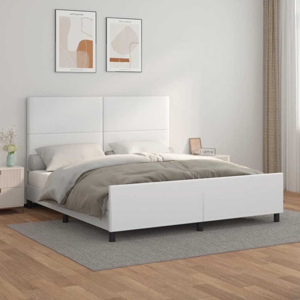 vidaXL Sängram med huvudgavel vit 180x200 cm konstläder