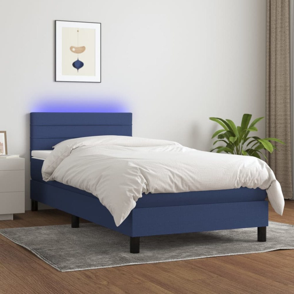 vidaXL Ramsäng med madrass & LED blå 100x200 cm tyg