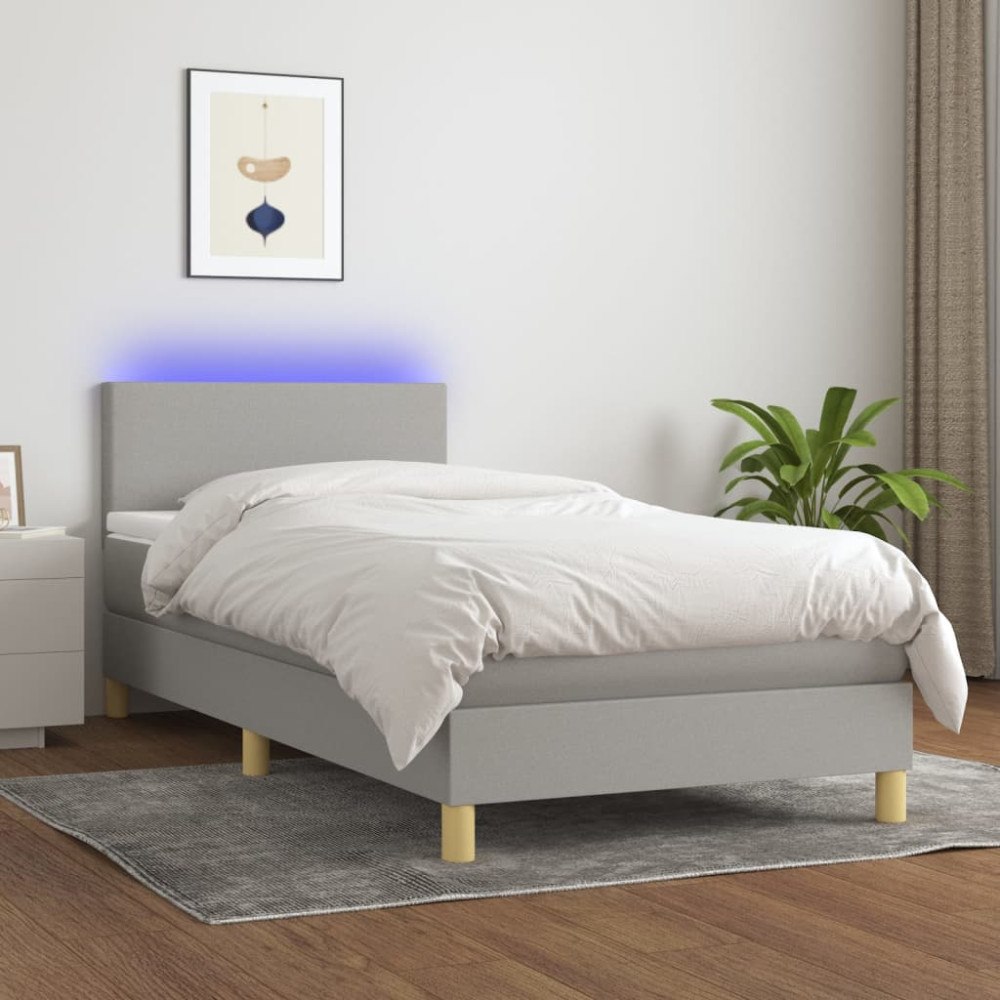 vidaXL Ramsäng med madrass & LED ljusgrå 90x200 cm tyg