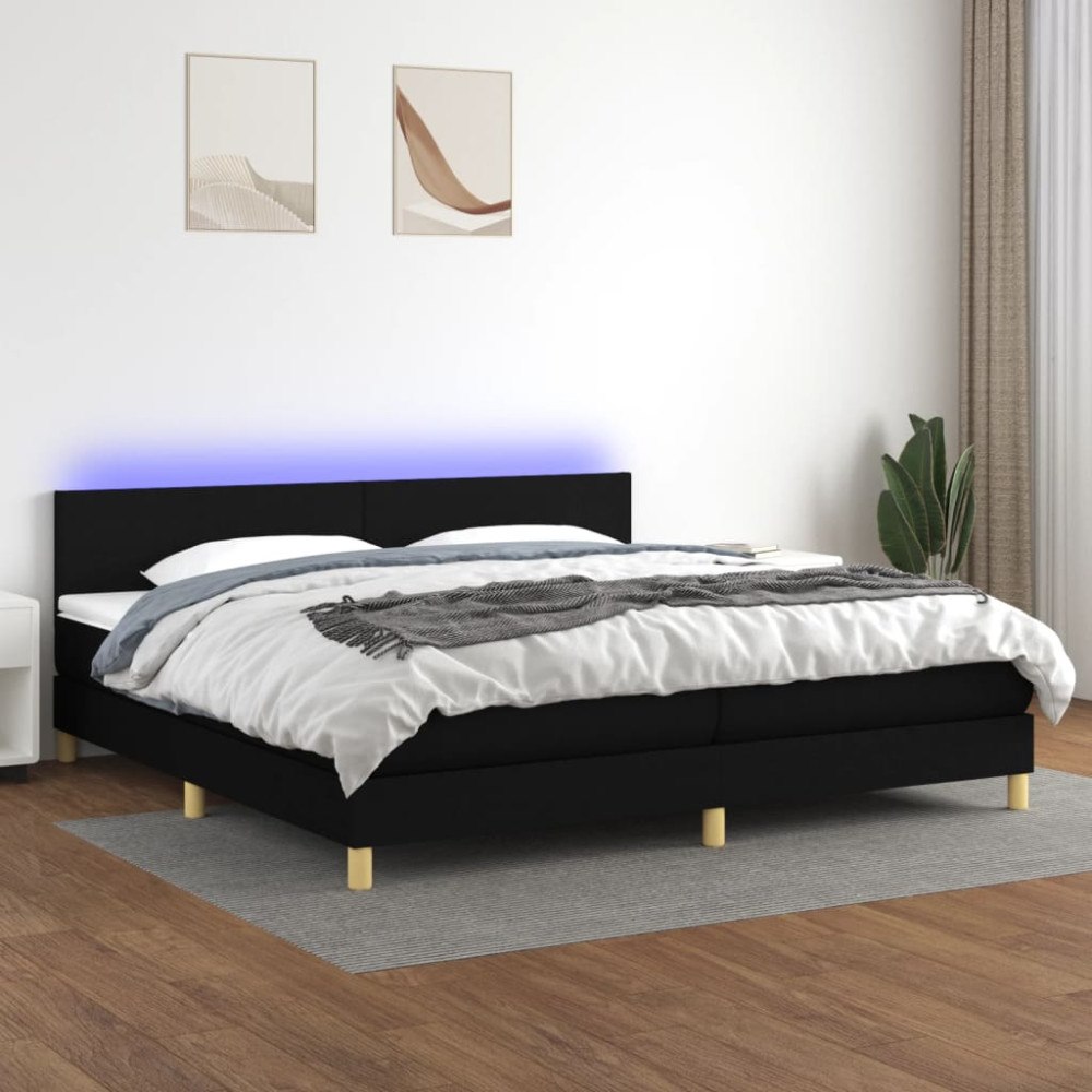 vidaXL Ramsäng med madrass & LED svart 200x200 cm tyg