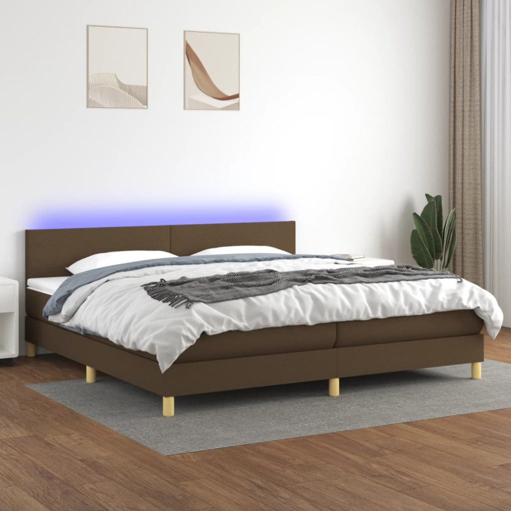 vidaXL Ramsäng med madrass & LED mörkbrun 200x200 cm tyg
