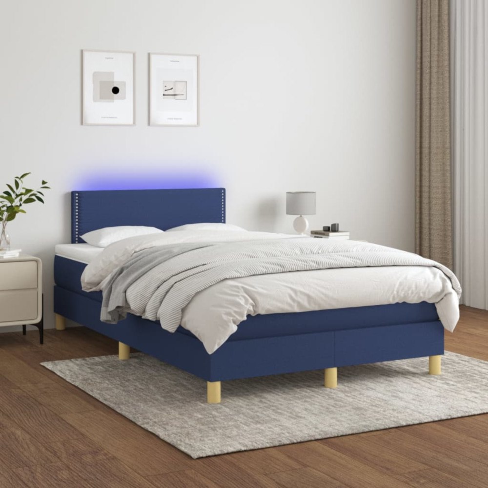 vidaXL Ramsäng med madrass & LED blå 120x200 cm tyg