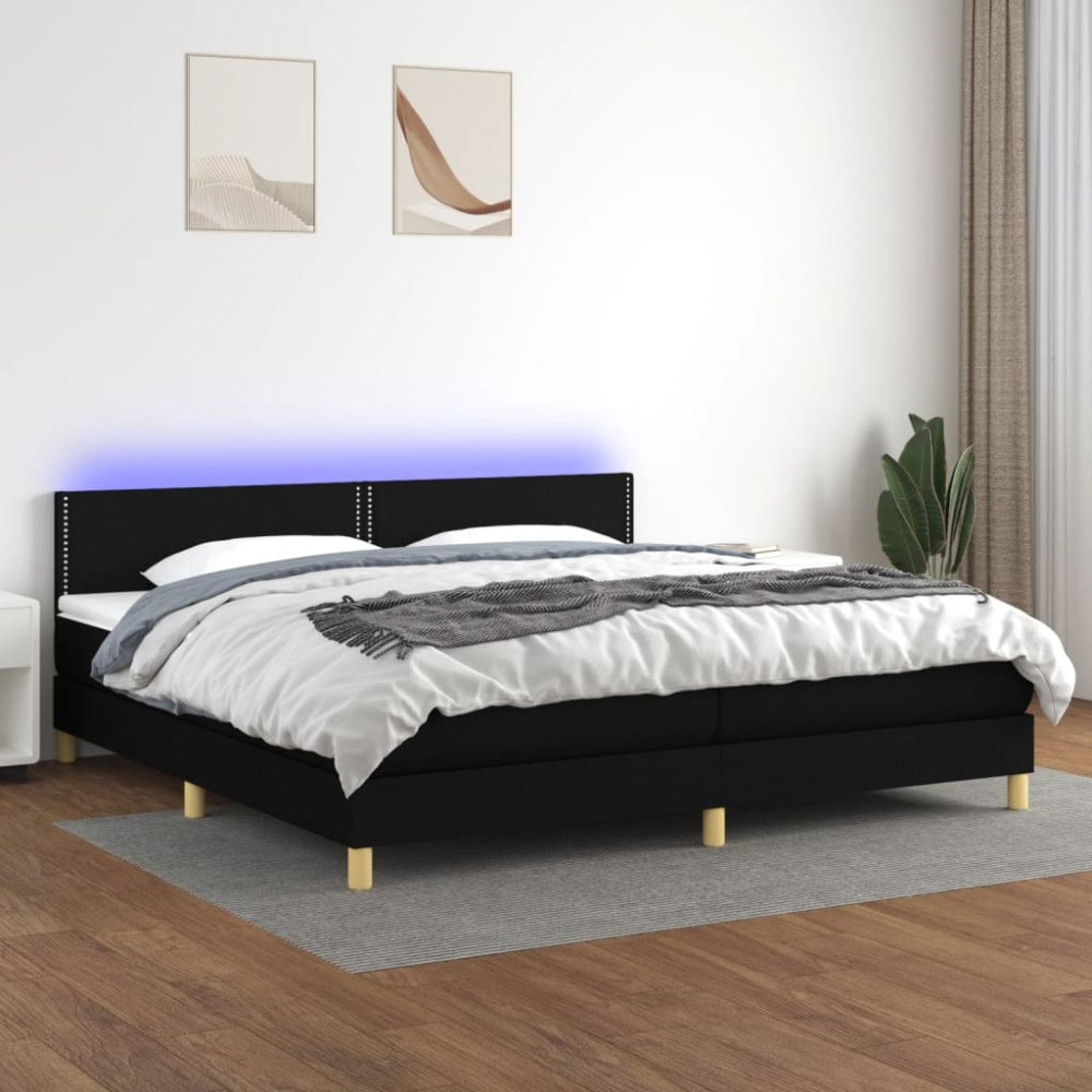 vidaXL Ramsäng med madrass & LED svart 200x200 cm tyg