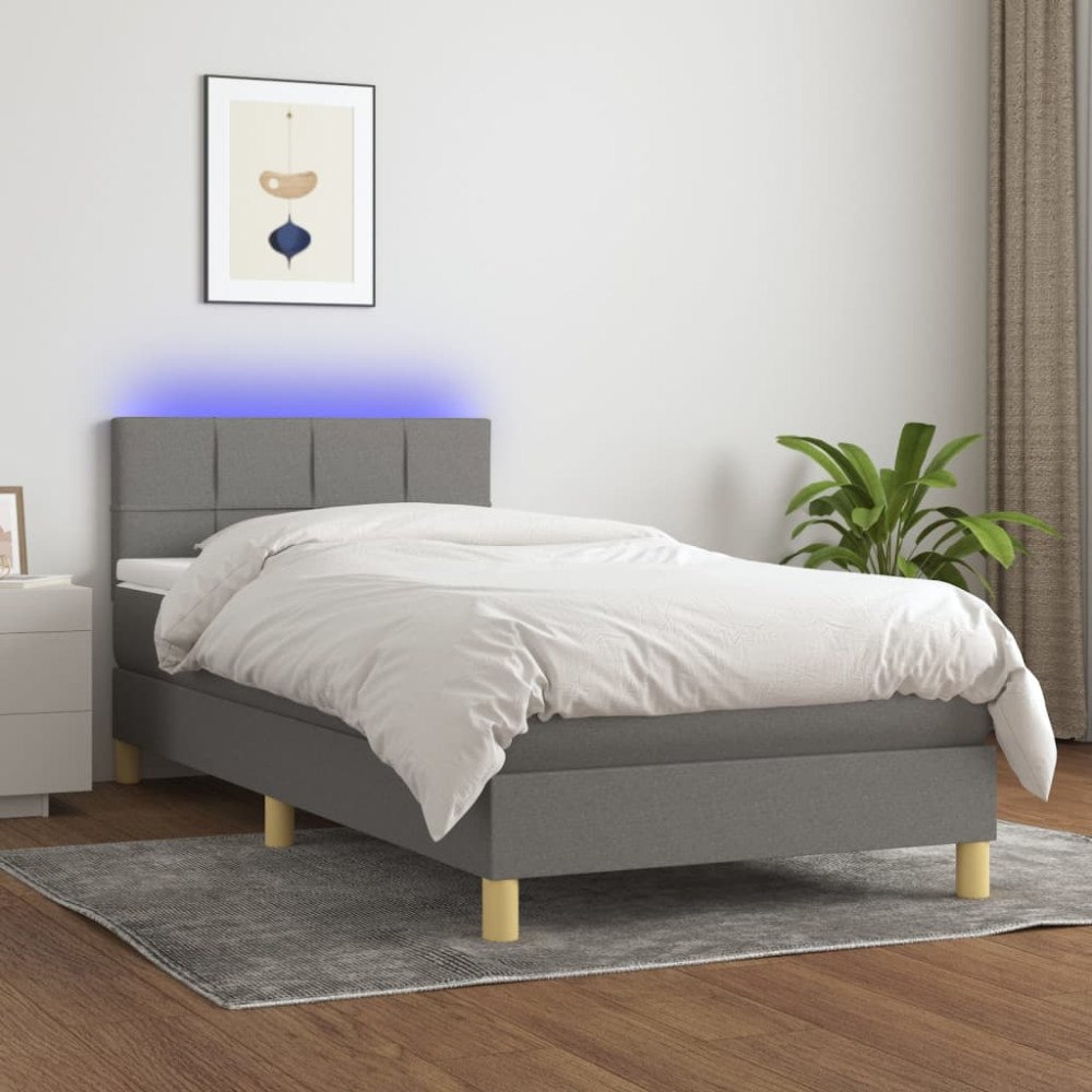 vidaXL Ramsäng med madrass & LED mörkgrå 80x200 cm tyg