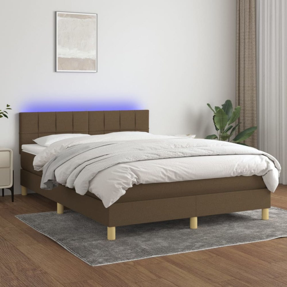 vidaXL Ramsäng med madrass & LED mörkbrun 140x190 cm tyg