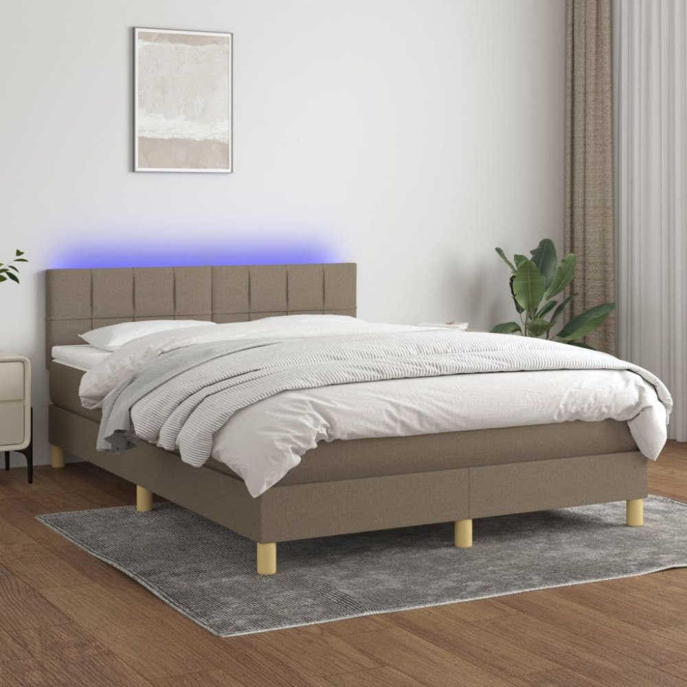 vidaXL Ramsäng med madrass & LED taupe 140x200 cm tyg