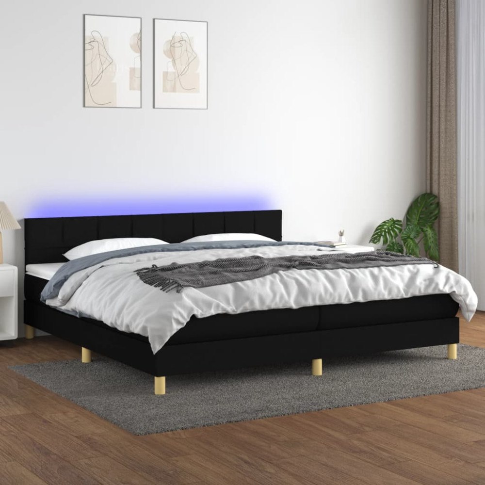 vidaXL Ramsäng med madrass & LED svart 200x200 cm tyg