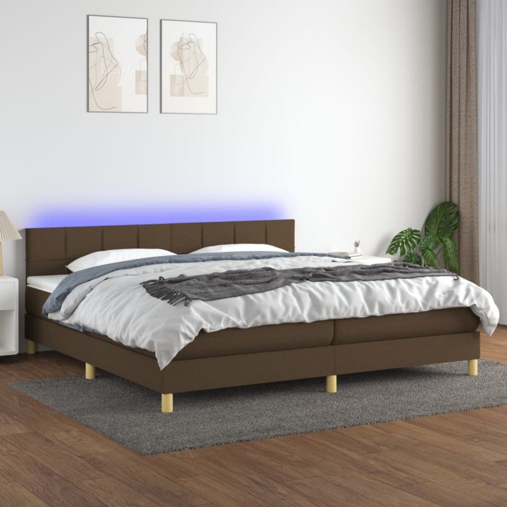 vidaXL Ramsäng med madrass & LED mörkbrun 200x200 cm tyg