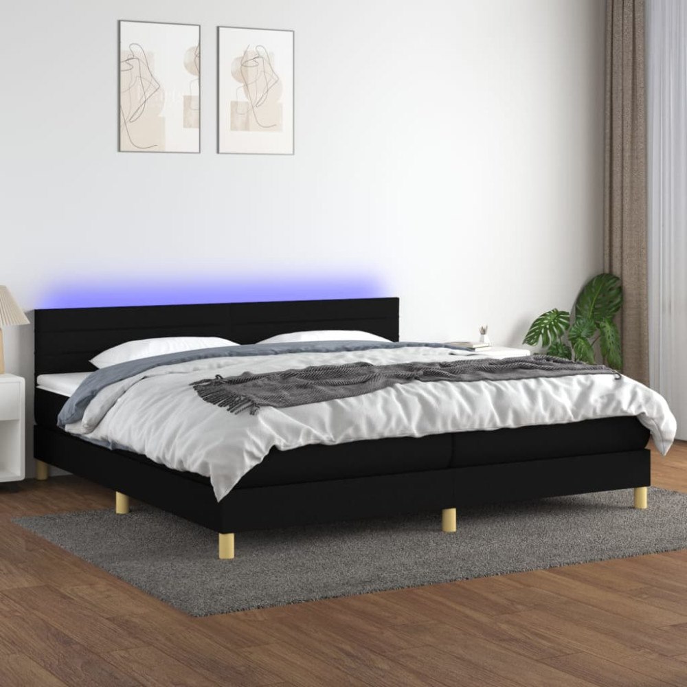 vidaXL Ramsäng med madrass & LED svart 200x200 cm tyg