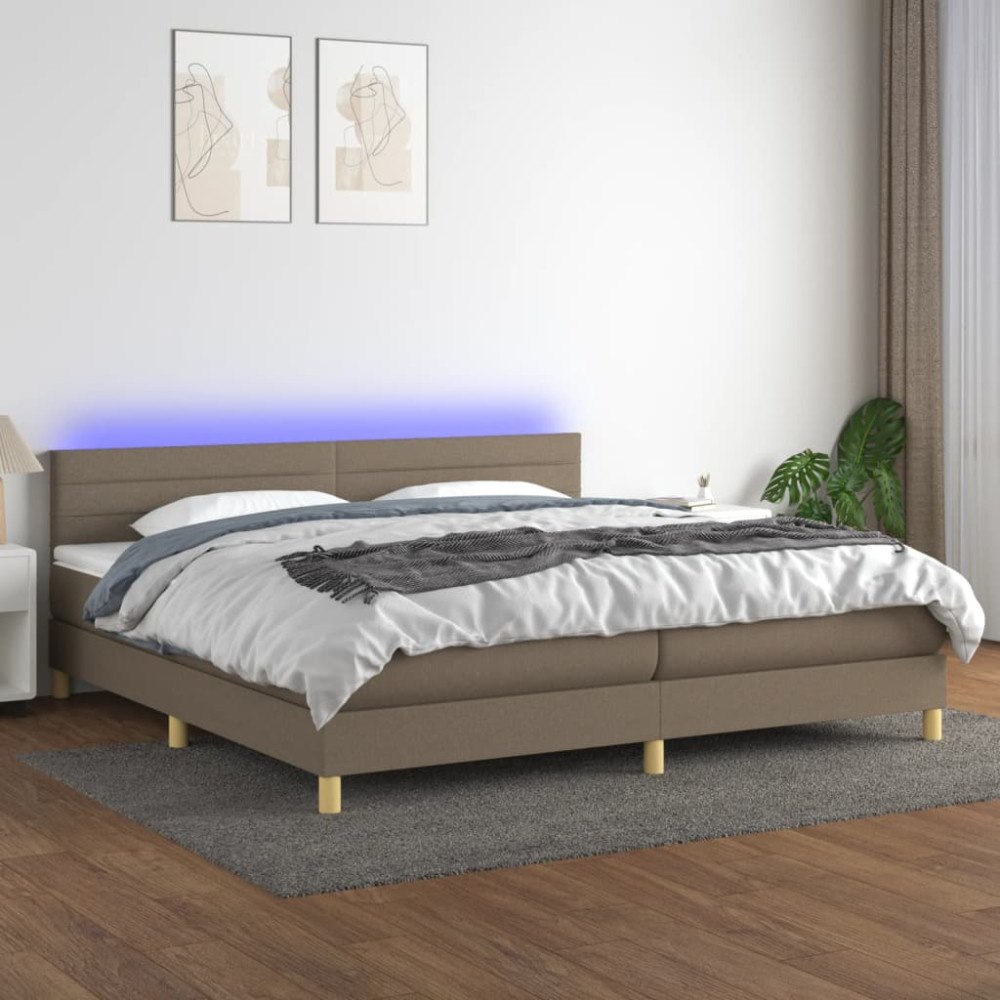 vidaXL Ramsäng med madrass & LED taupe 200x200 cm tyg