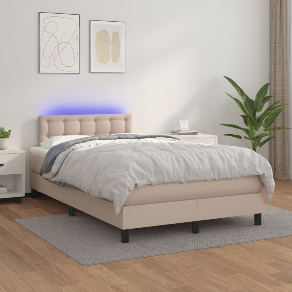 vidaXL Ramsäng med bäddmadrass & LED cappuccino 120x200 cm konstläder