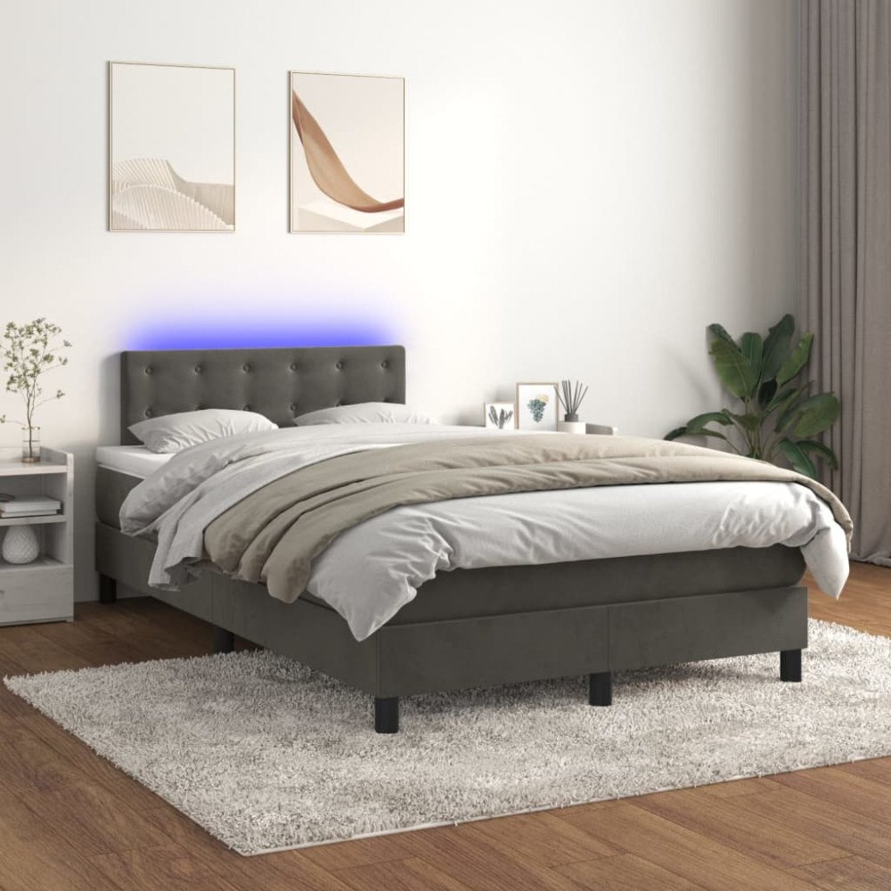 vidaXL Resårsäng med madrass och LED mörkgrå 120x200 cm sammet