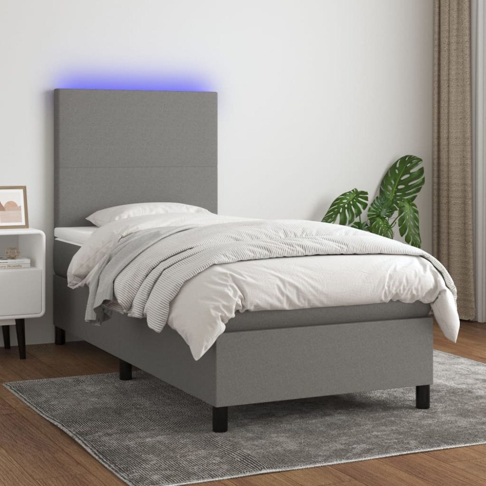 vidaXL Ramsäng med madrass & LED mörkgrå 100x200 cm tyg