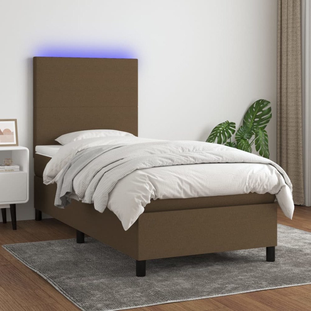 vidaXL Ramsäng med madrass & LED mörkbrun 100x200 cm tyg